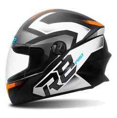 CAPACETE R8 PRO BRILHANTE PRETO/LARANJA TAM.56