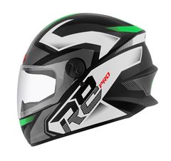 CAPACETE R8 PRO BRILHANTE PRETO VERDE TAM.58