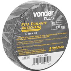 FITA ISOLANTE 19MM X 05MT PRETA VONDER PLUS